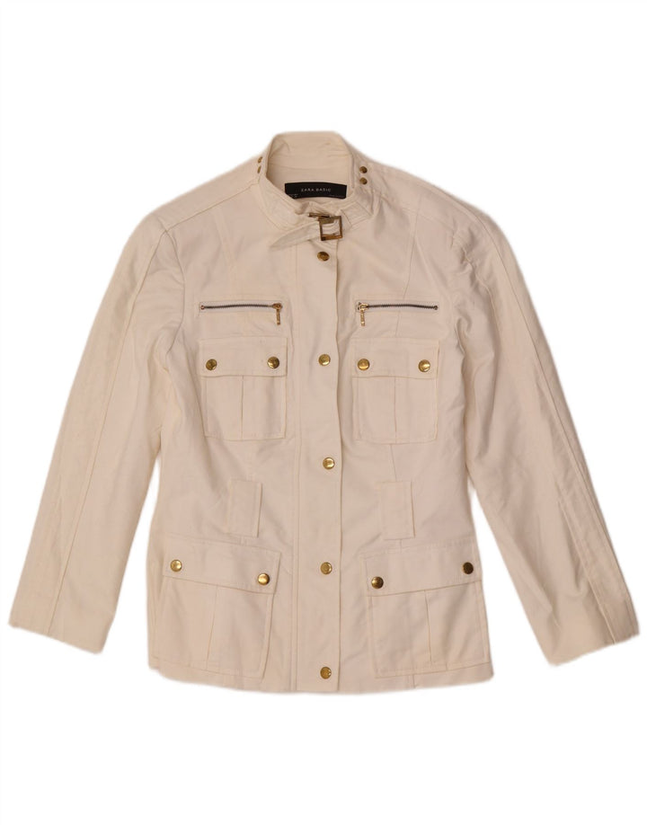 Jaqueta utilitária feminina Zara UK 12 algodão branco médio