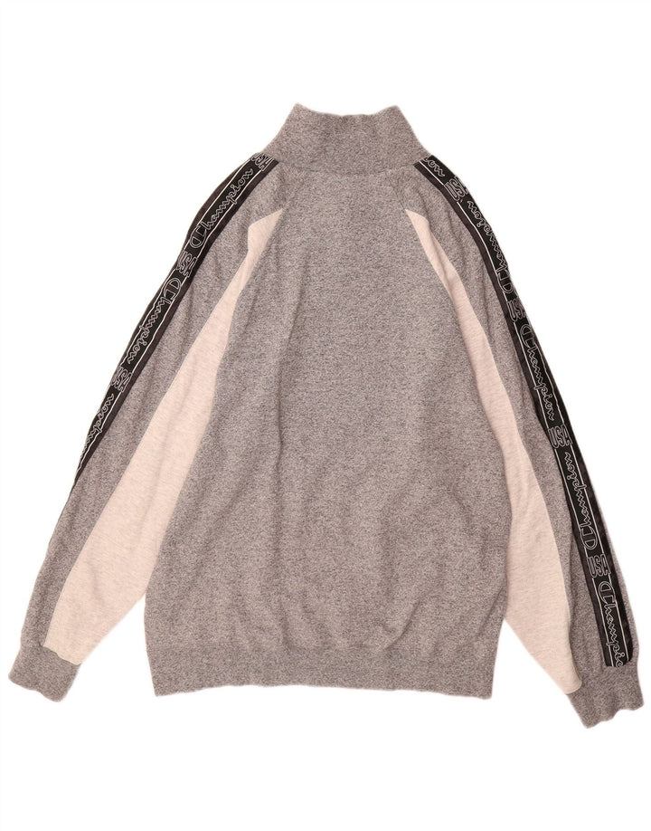 CHAMPION Suéter masculino com zíper e gola grande bloco colorido cinza