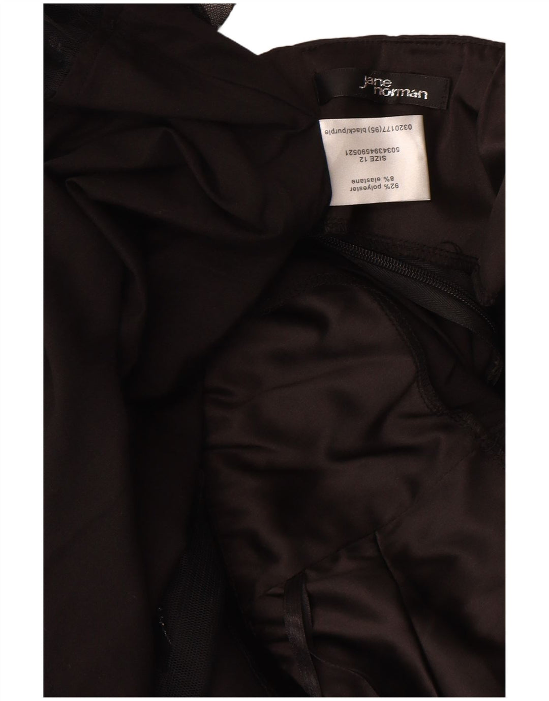 Vestido feminino Jane Norman sem alças UK 12 poliéster floral preto médio