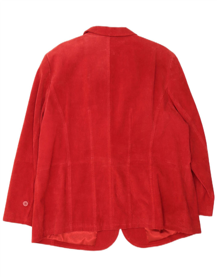 Jaqueta blazer feminina vintage de camurça com 3 botões Reino Unido 26 5XL couro vermelho