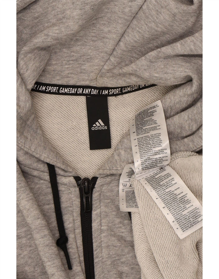 ADIDAS Suéter masculino com capuz e zíper pequeno algodão manchado cinza