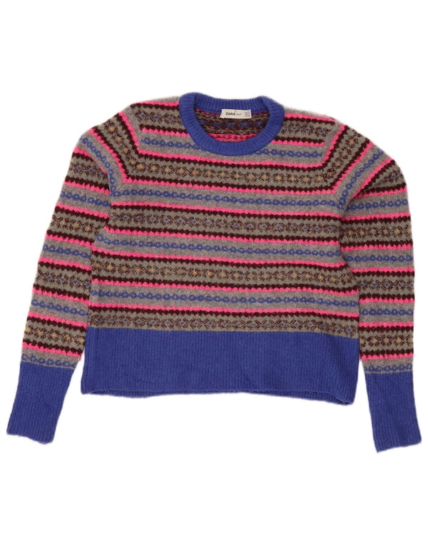 Suéter feminino ZARA com gola redonda UK 10 pequeno multicolorido Fair Isle