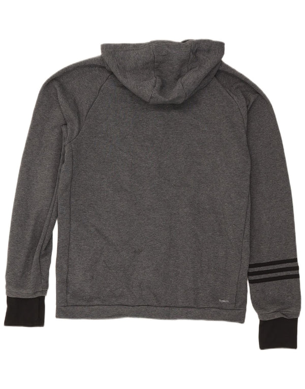 Suéter masculino Adidas Climalite Zip com capuz grande cinza colorblock algodão