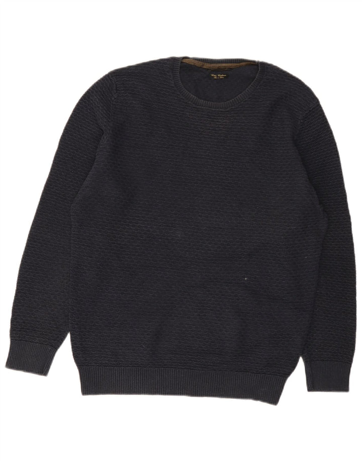 Suéter masculino Massimo Dutti com gola redonda, pequeno algodão azul marinho