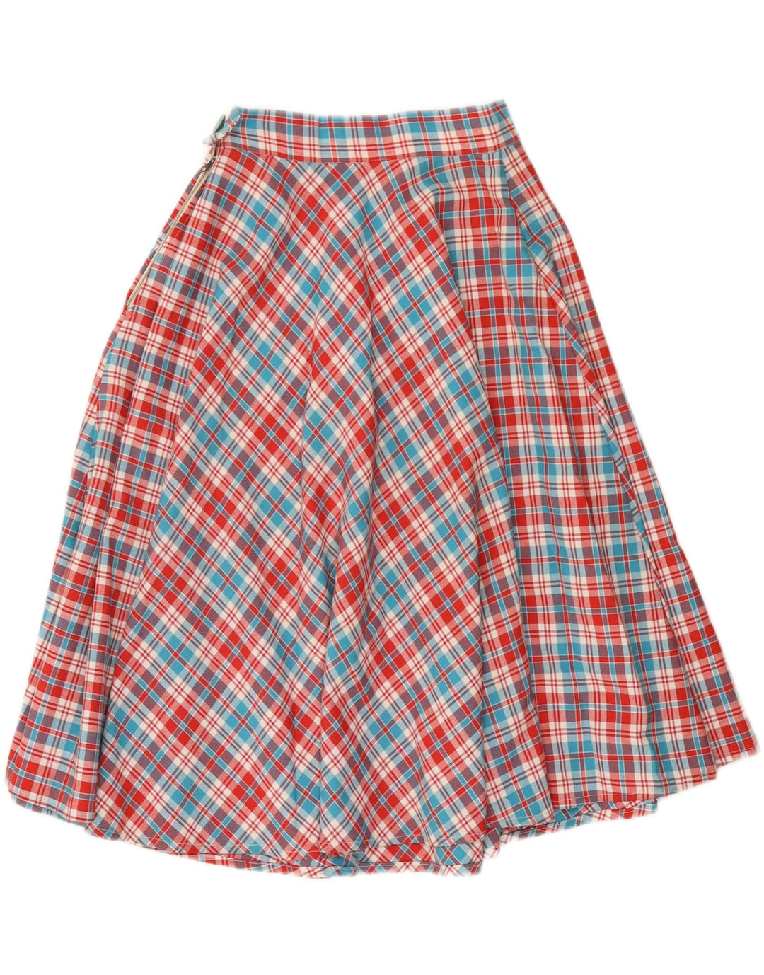 Saia feminina vintage cintura alta evasê W26 pequena xadrez multicolorida