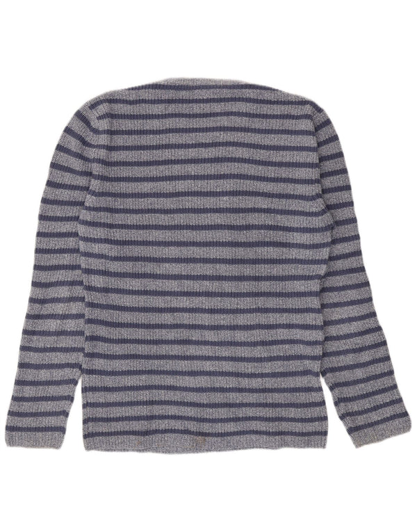 Zara Suéter masculino com gola redonda, grande algodão listrado azul