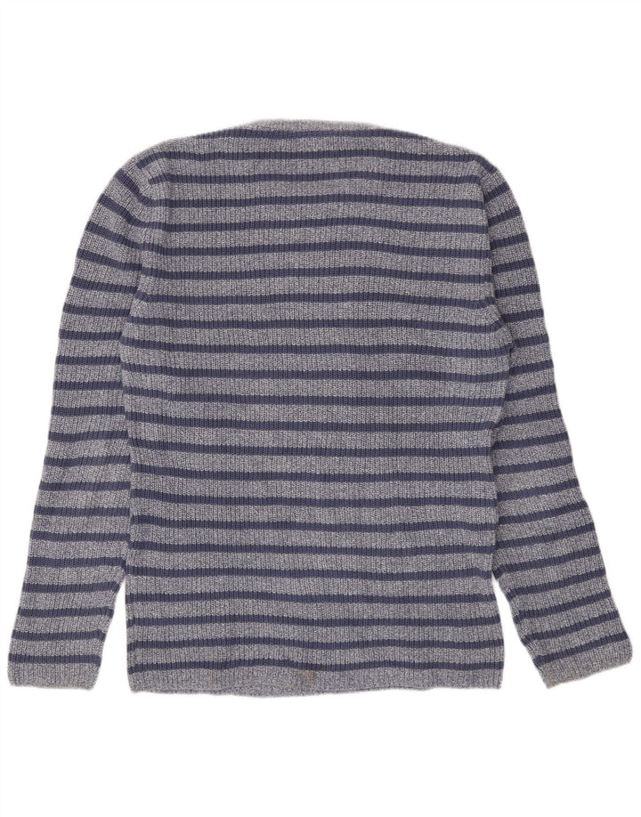 Zara Suéter masculino com gola redonda, grande algodão listrado azul