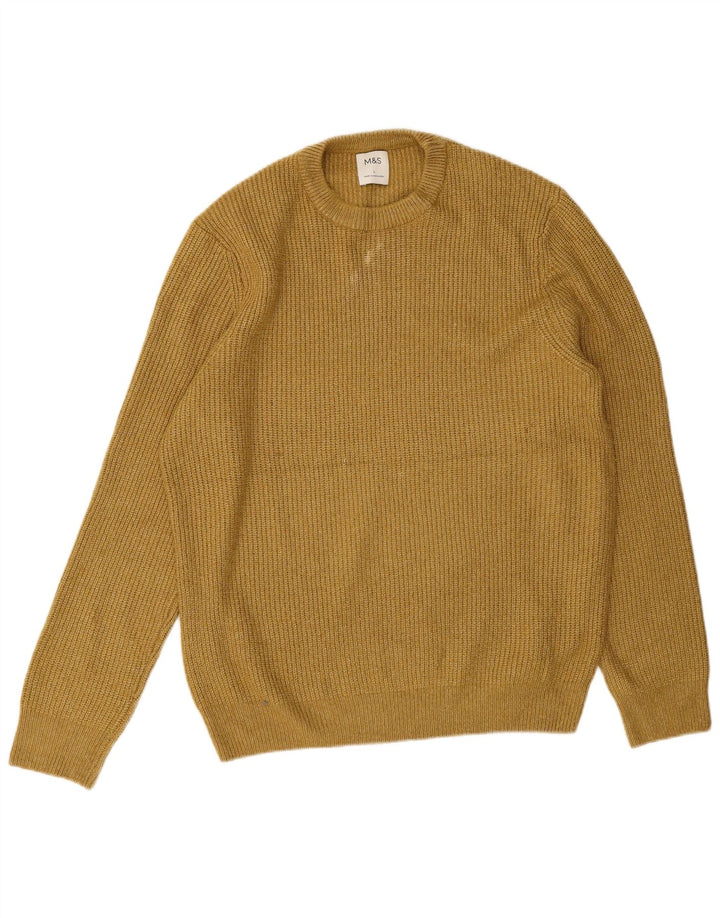 Suéter masculino Marks & Spencer com gola redonda, grande poliamida amarela