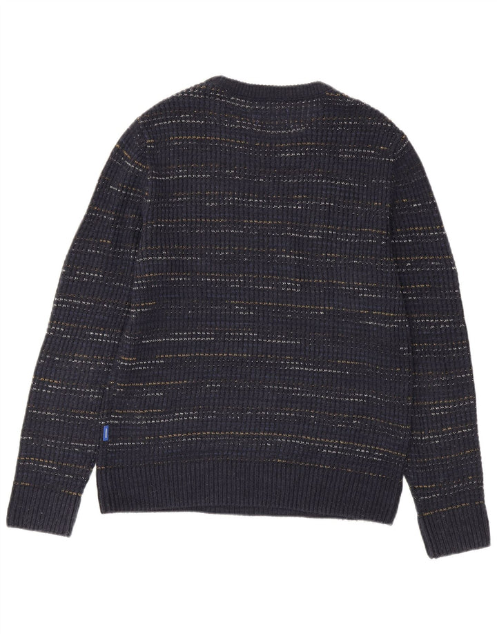 Suéter masculino Jack & Jones com gola barco e risca de giz azul marinho médio