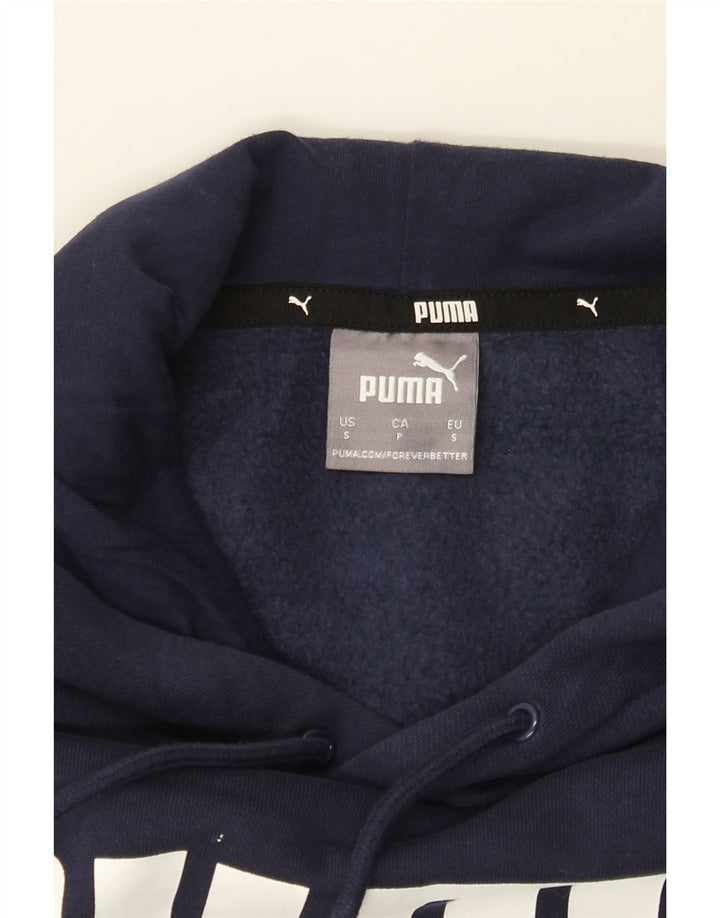 PUMA Mens Graphic Hoodie Jumper Small Navy Blue Cotton Vintage Puma and Second-Hand Puma from Messina Hembry 