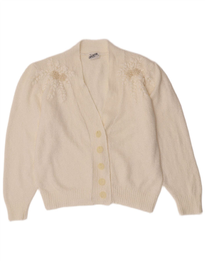 Suéter Cardigan Feminino Vintage IT 46 Grande Acrílico Branco