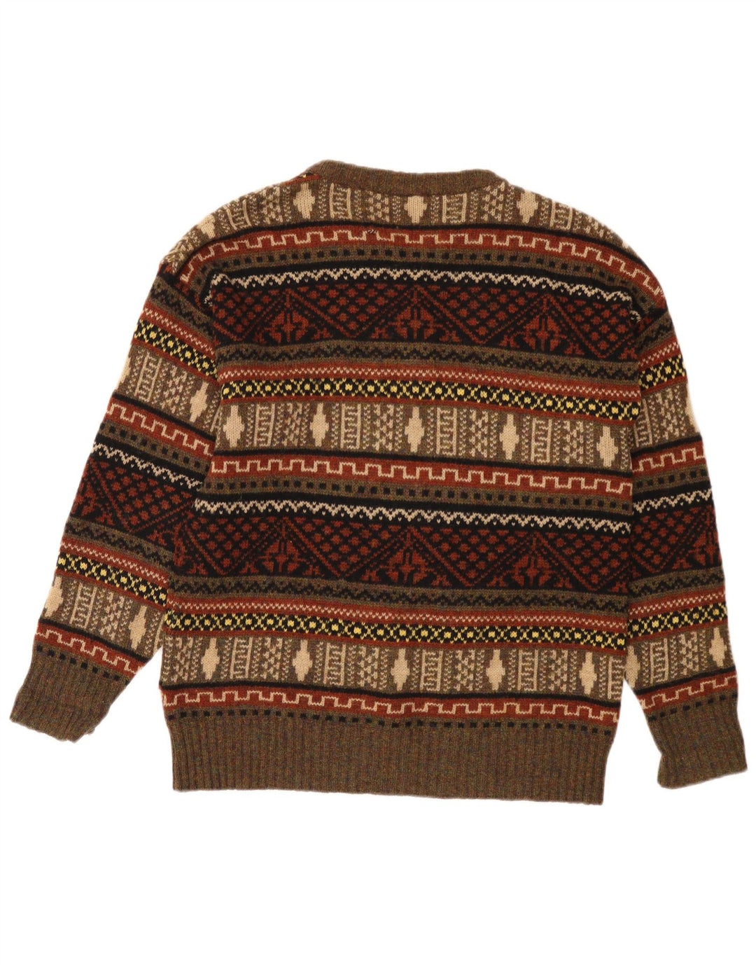 Suéter feminino ESKIMO com gola redonda UK 18 XL marrom Fair Isle New Wool