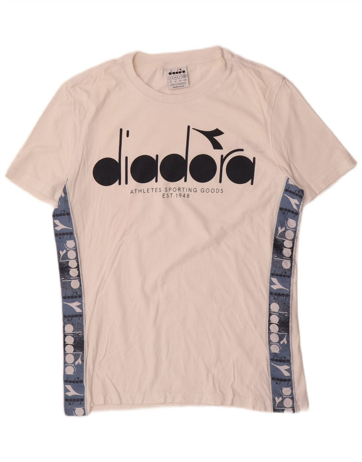 Camiseta gráfica masculina Diadora Top médio branco colorblock algodão