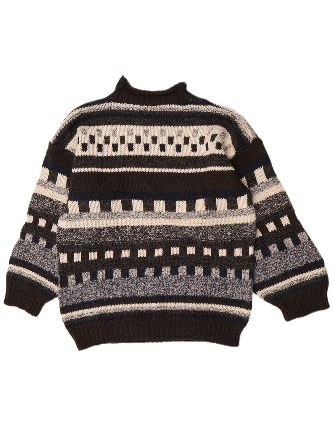 Suéter vintage masculino com gola tartaruga, lã geométrica multicolorida média