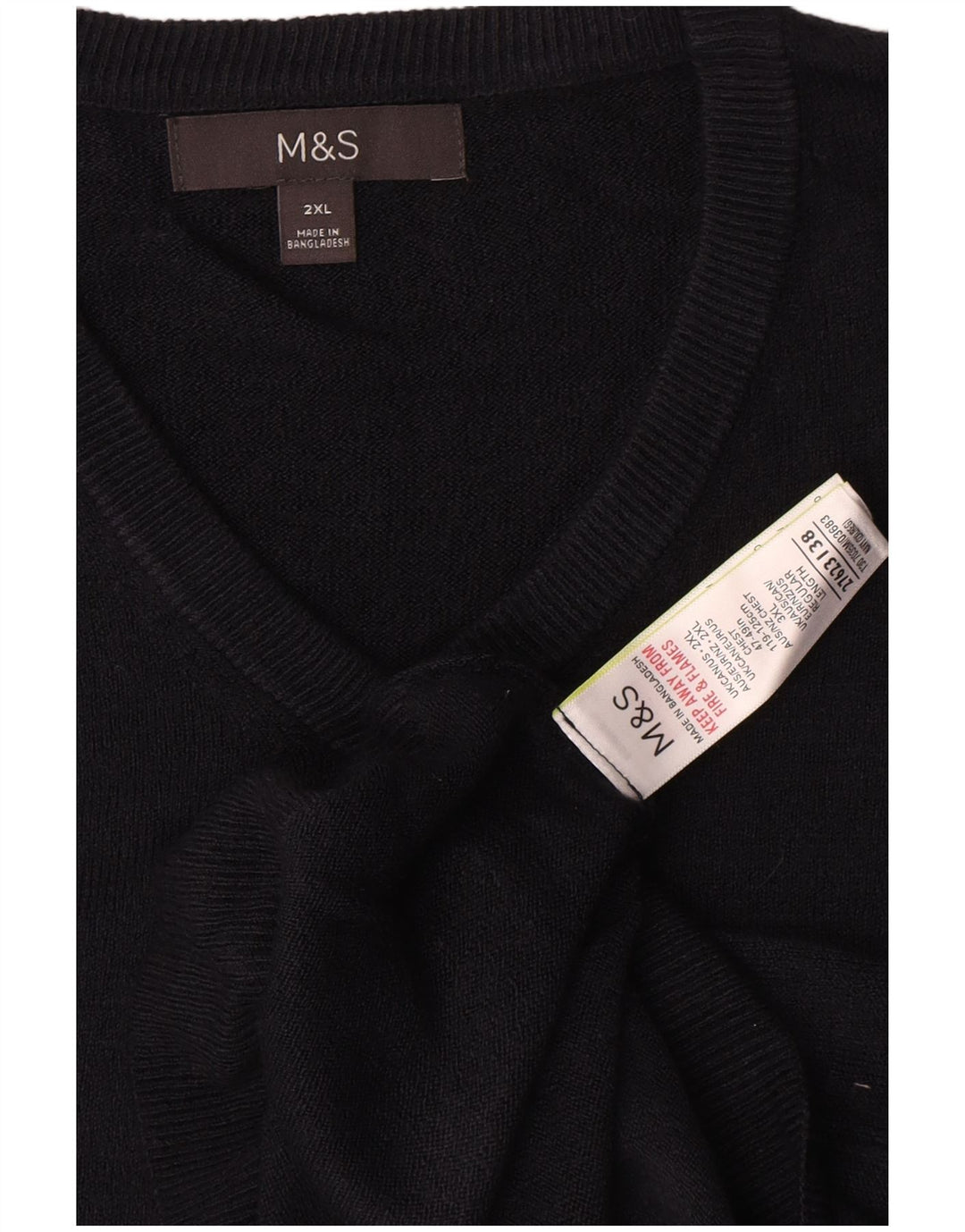Suéter masculino Marks & Spencer com decote em V 2XL acrílico preto
