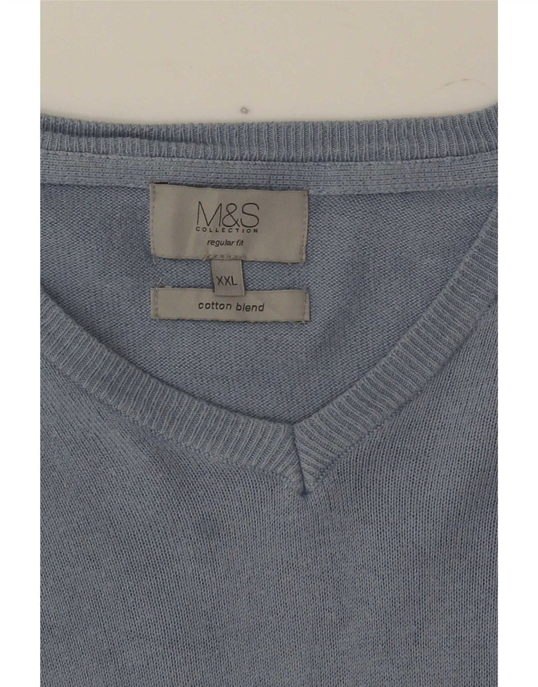 Suéter masculino Marks & Spencer de ajuste regular com decote em V 2XL algodão azul