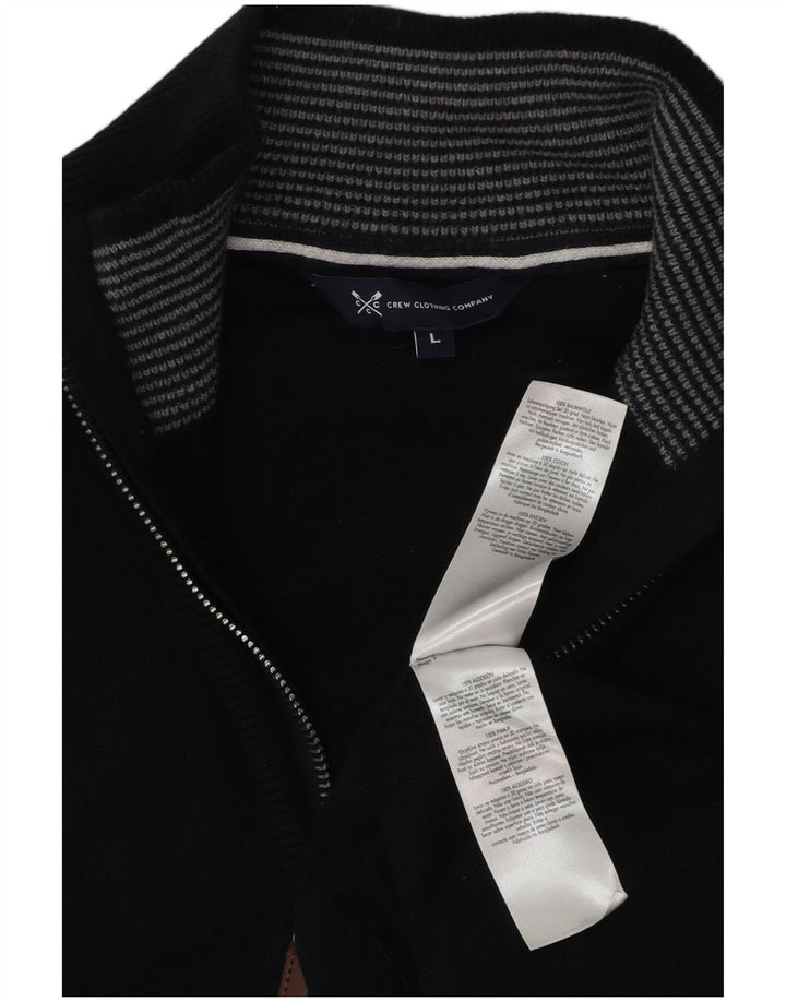 Suéter masculino Crew Clothing com zíper e gola alta de algodão azul marinho