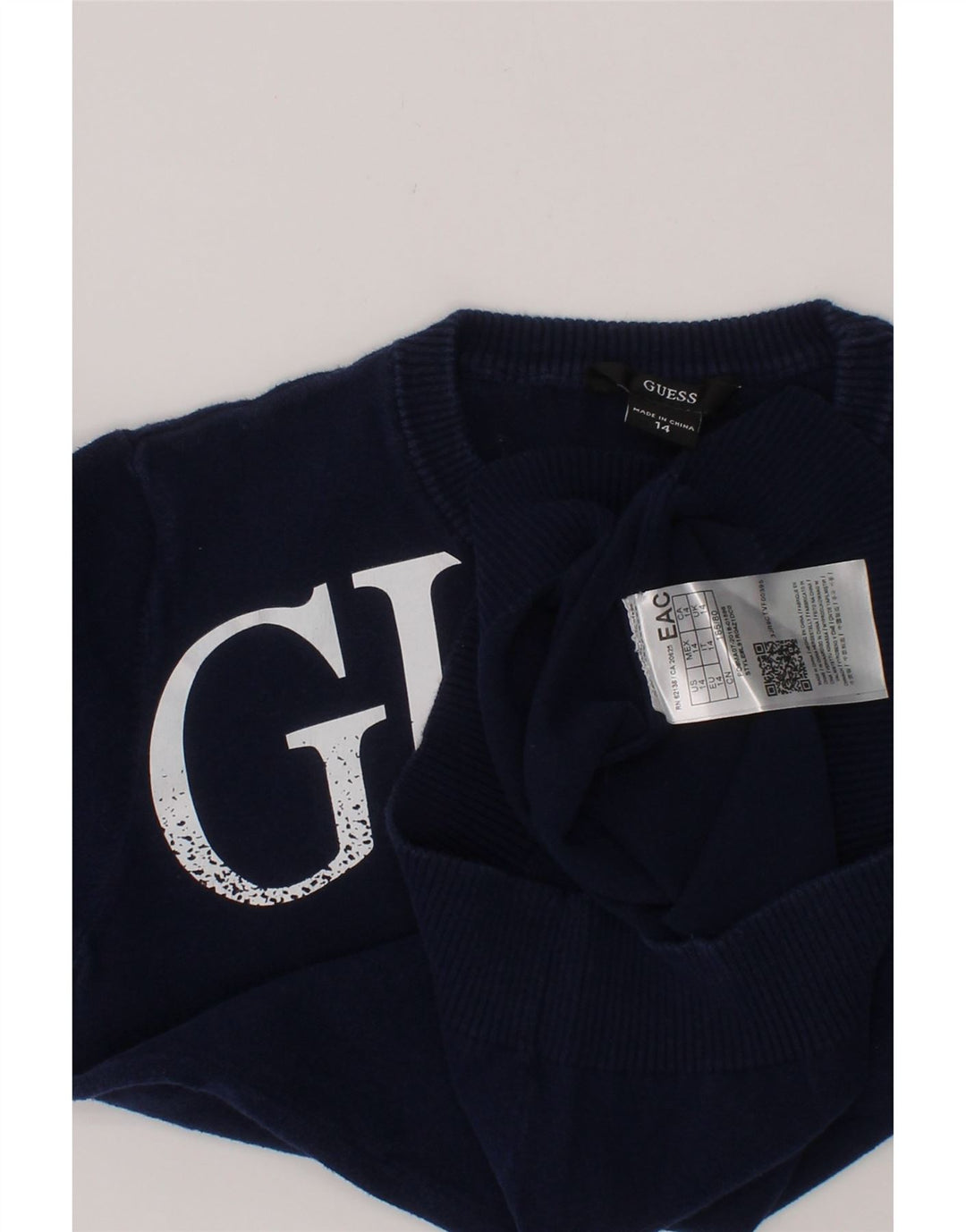 GUESS Boys Graphic Crew Neck Jumper Sweater 13-14 Years Navy Blue Cotton Vintage Guess and Second-Hand Guess from Messina Hembry 