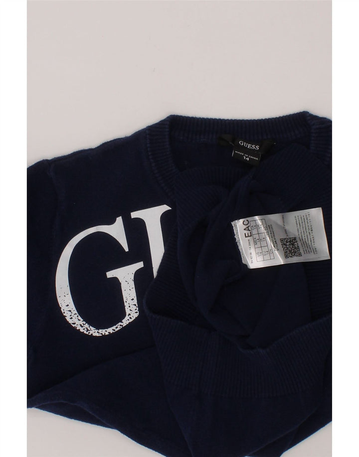 GUESS Boys Graphic Crew Neck Jumper Sweater 13-14 Years Navy Blue Cotton Vintage Guess and Second-Hand Guess from Messina Hembry 