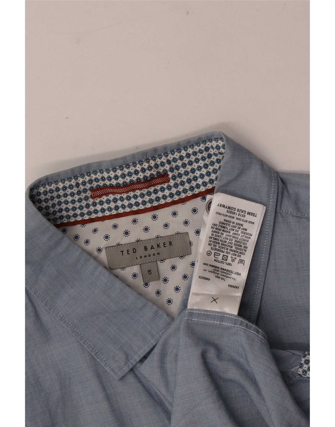 Camisa masculina Ted Baker tamanho 5 XL algodão azul