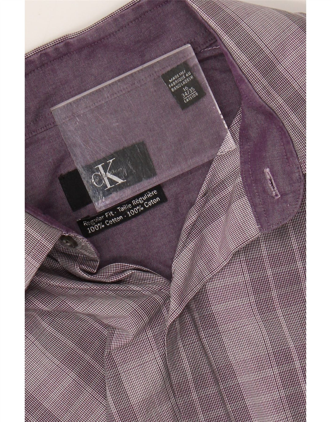 CALVIN KLEIN Camisa masculina de ajuste regular tamanho 16 grande algodão xadrez roxo