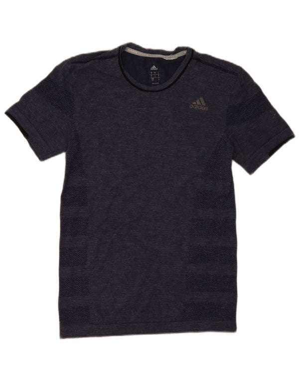 Adidas Mens Running T-Shirt Top Pequeno Listrado Azul Marinho