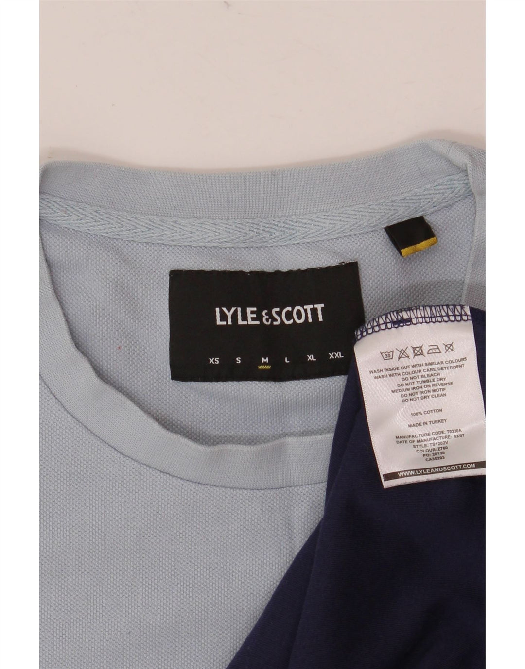 Camiseta masculina Lyle & Scott Top médio azul marinho algodão colorblock