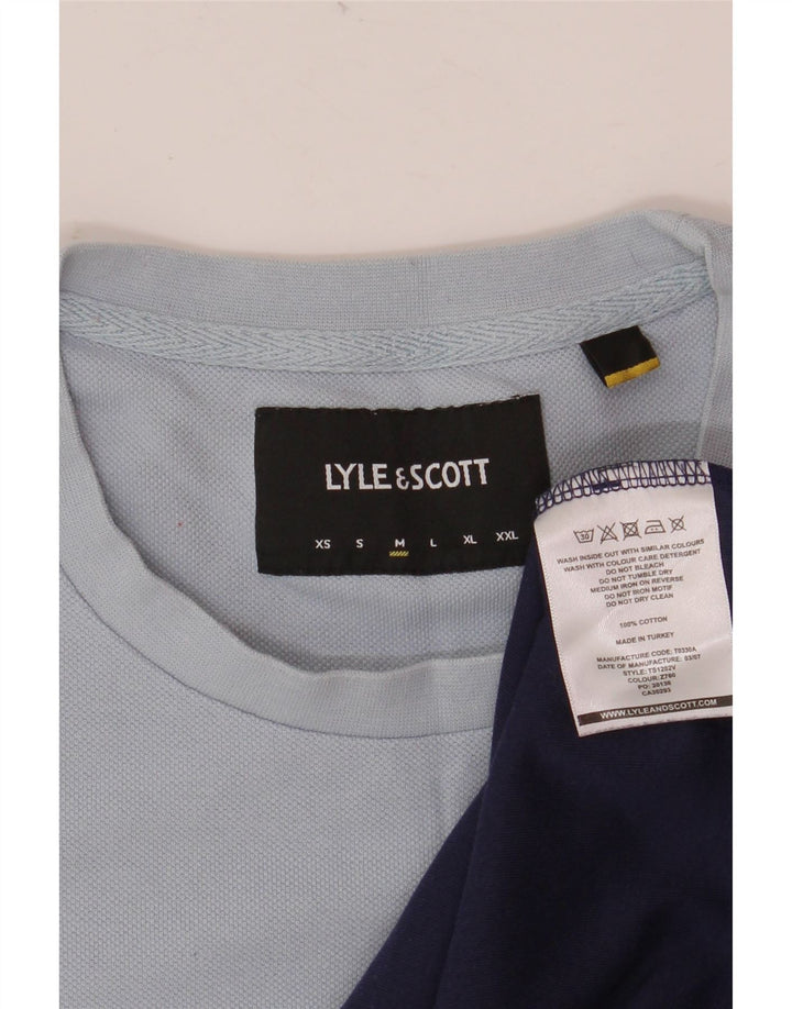 Camiseta masculina Lyle & Scott Top médio azul marinho algodão colorblock