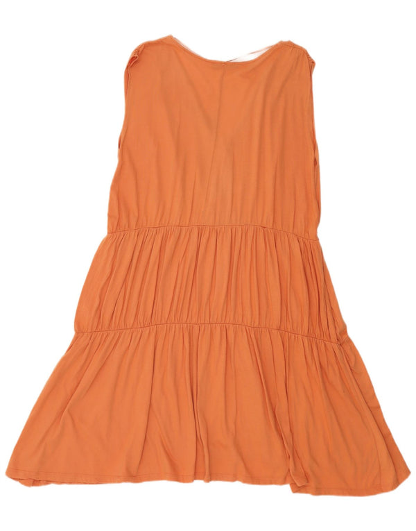Vestido feminino Zara sem mangas evasê UK 14 algodão laranja médio