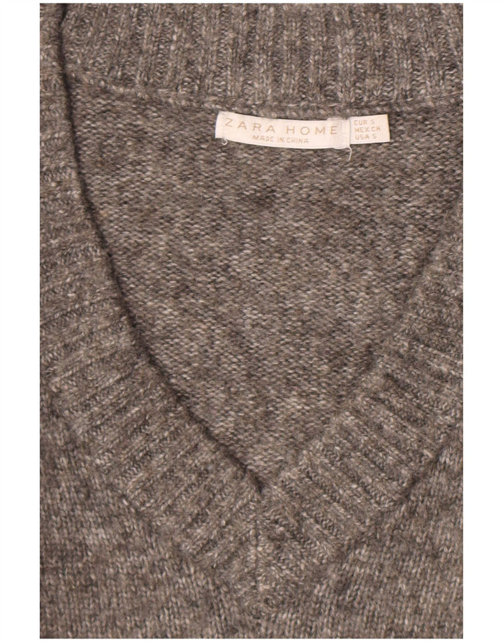 Zara Suéter feminino oversized com decote em V Reino Unido 10 pequeno cinza manchado