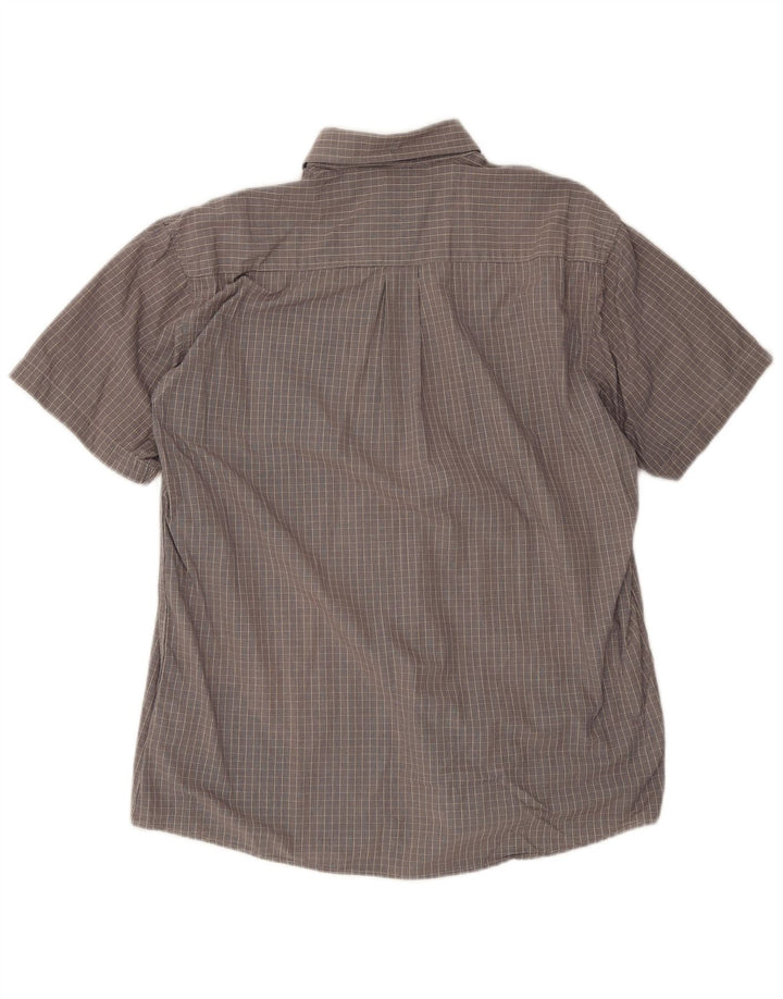 Camisa masculina de manga curta Brugi tamanho 41 grande algodão xadrez cinza