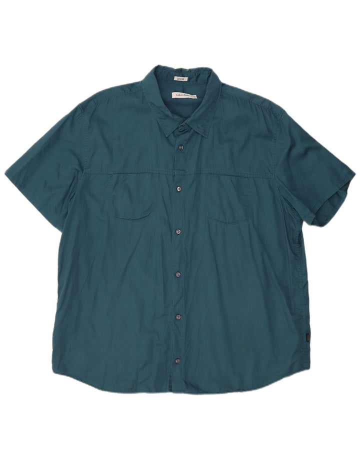 CALVIN KLEIN Camisa masculina de manga curta 2XL algodão azul