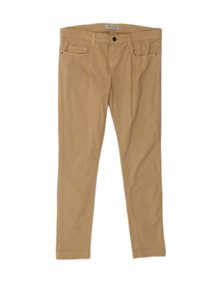 TRUSSARDI Womens Slim Casual Trousers W32 L29 Beige Cotton Vintage Trussardi and Second-Hand Trussardi from Messina Hembry 