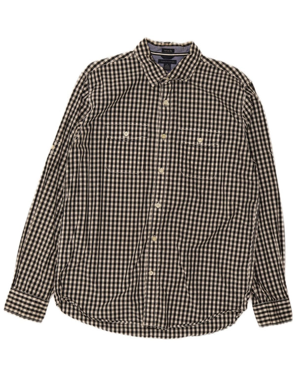 Camisa masculina Tommy Hilfiger com ajuste de acabamento médio preto algodão guingão