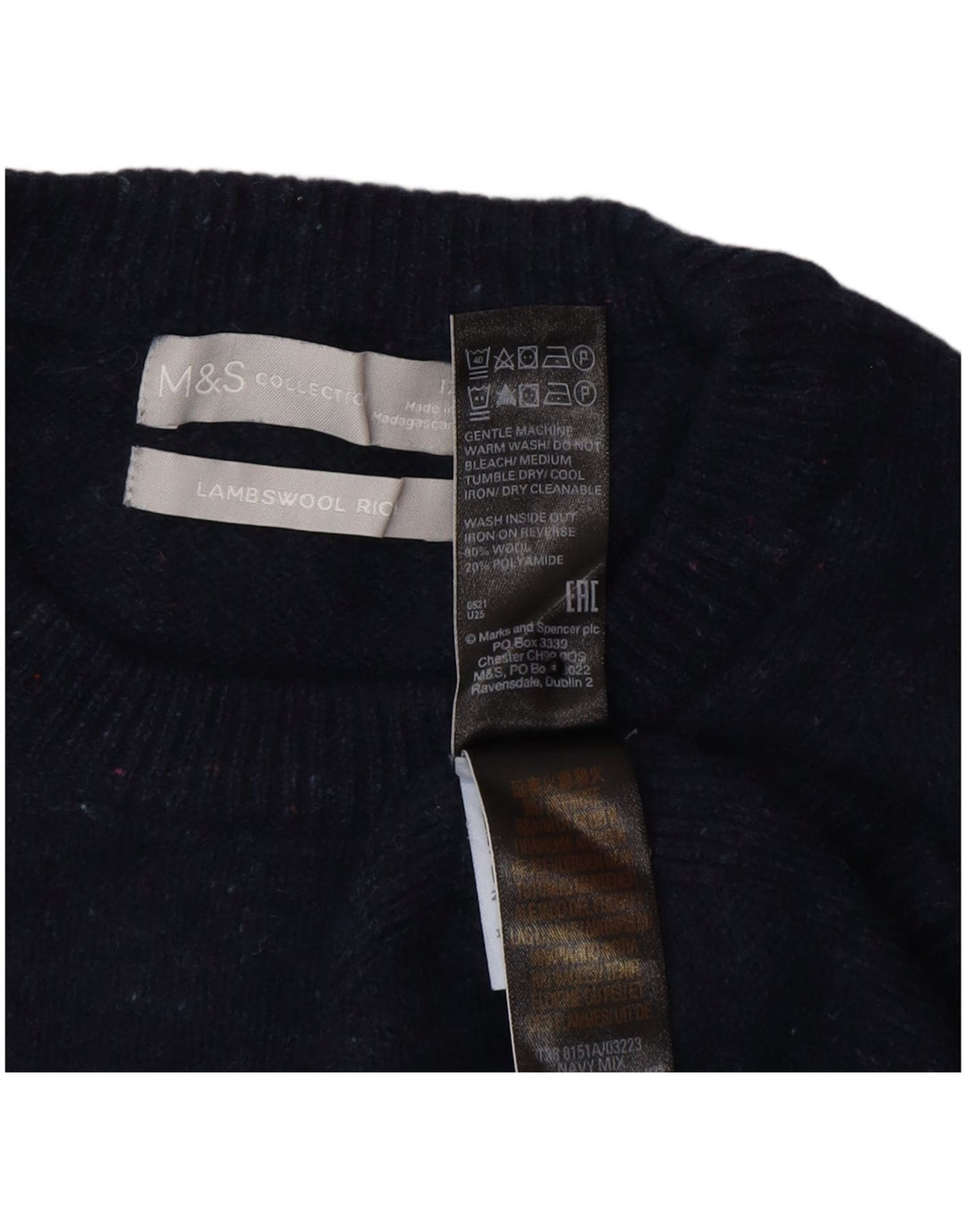 Suéter feminino Marks & Spencer com gola redonda Reino Unido 12 lã azul marinho médio