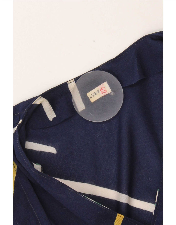 Vestido vintage feminino evasê IT 42 poliéster listrado azul marinho médio