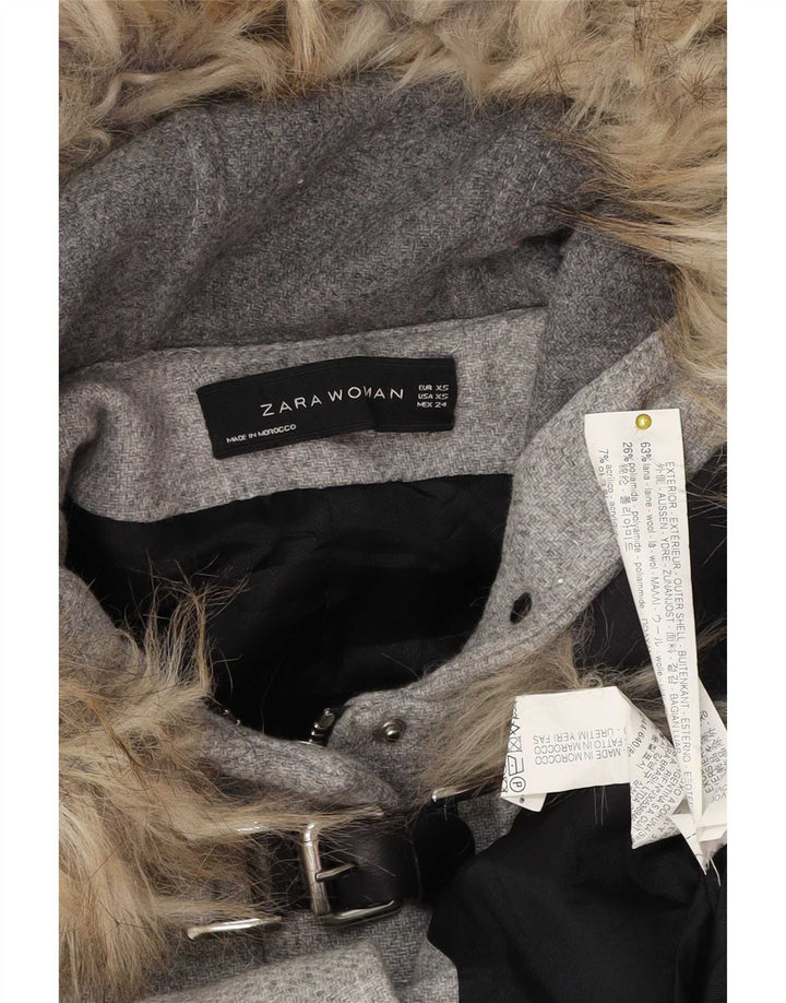 Zara Womens Hooded Oversized Duffle Jacket UK 6 XS Lã Cinza