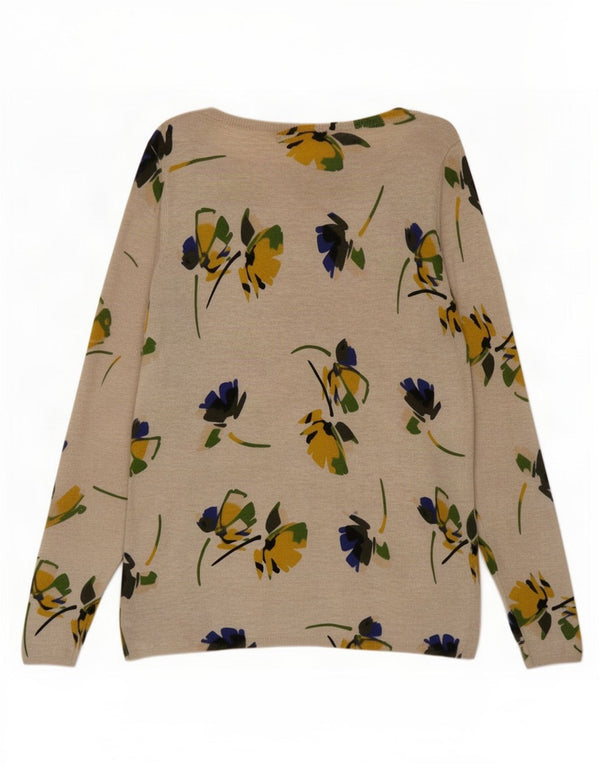 Suéter feminino Marks & Spencer com gola canoa Reino Unido 12 médio bege floral