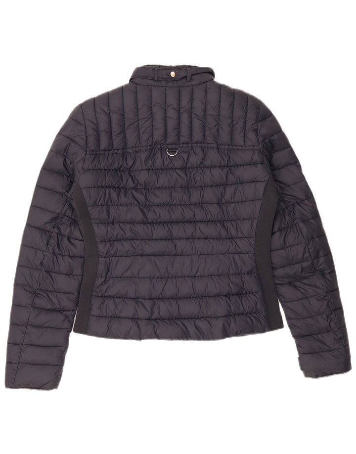 Jaqueta acolchoada feminina Zara UK 10 pequena azul marinho nylon