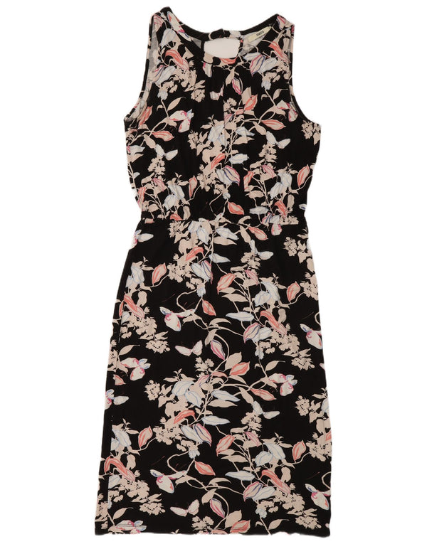 Vestido feminino Oasis sem mangas com bainha UK 12 médio preto floral viscose