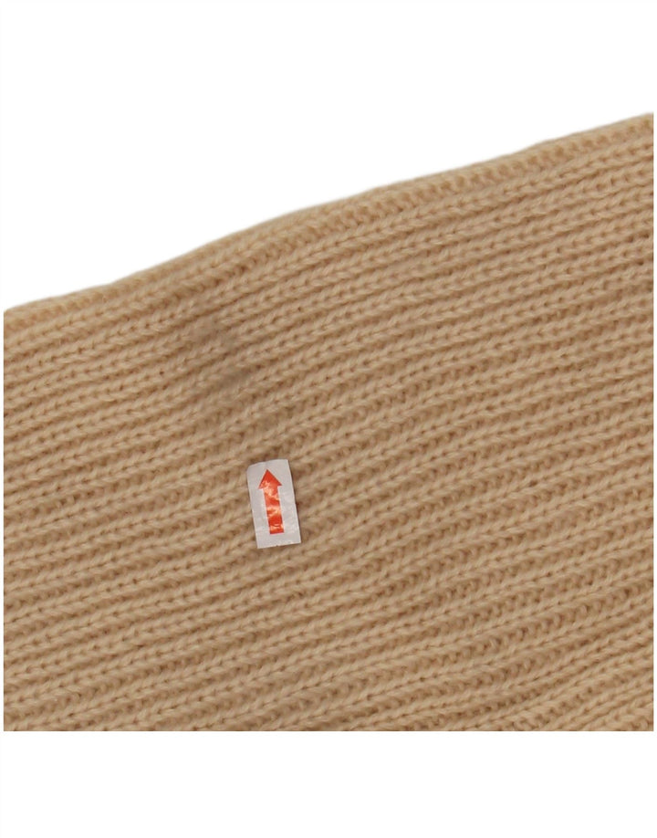 Suéter feminino VINTAGE com gola redonda Reino Unido 12 acrílico listrado bege médio