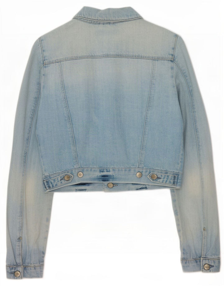 Jaqueta jeans feminina Moto UK 12 algodão azul médio