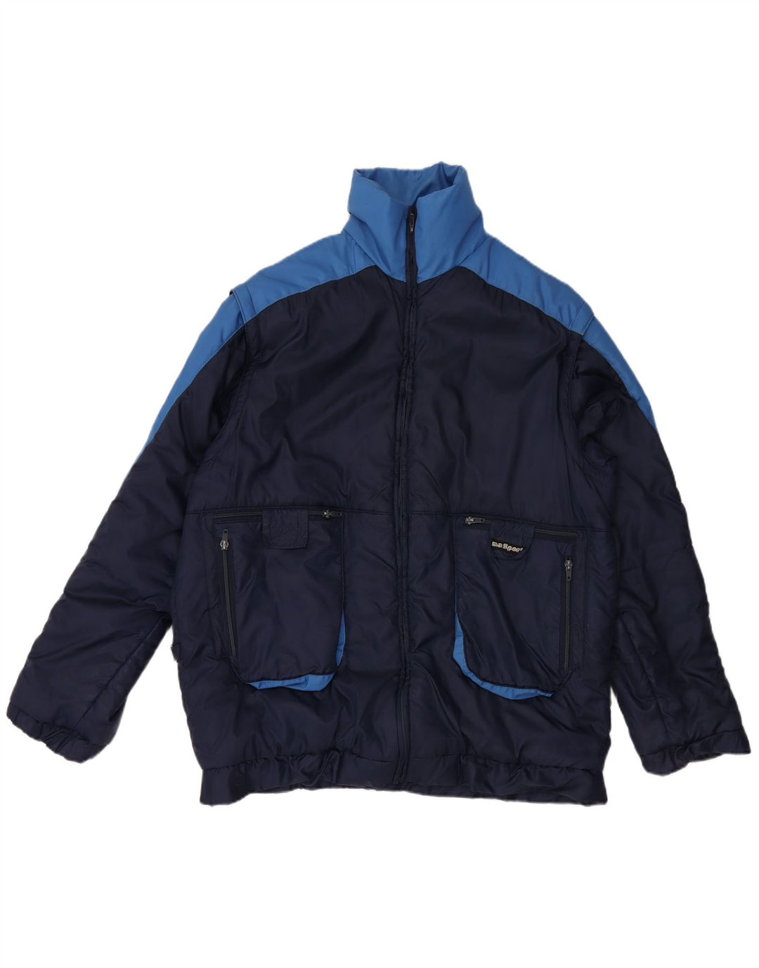 Jaqueta acolchoada masculina VINTAGE UK 42 XL azul marinho colorblock