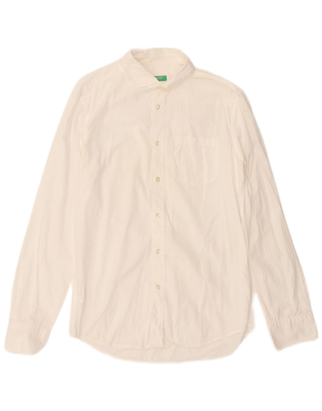 Camisa masculina Benetton de algodão branco médio