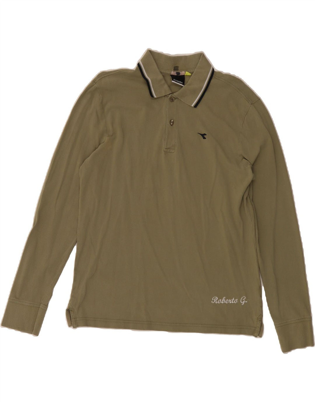 DIADORA Mens Long Sleeve Polo Shirt Large Green Cotton Vintage Diadora and Second-Hand Diadora from Messina Hembry 