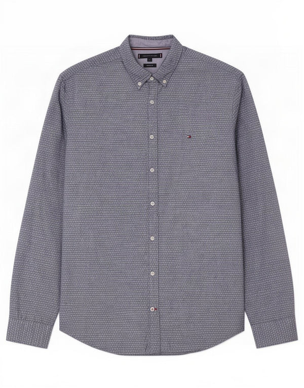 Camisa masculina Tommy Hilfiger Regular Fit grande algodão manchado azul