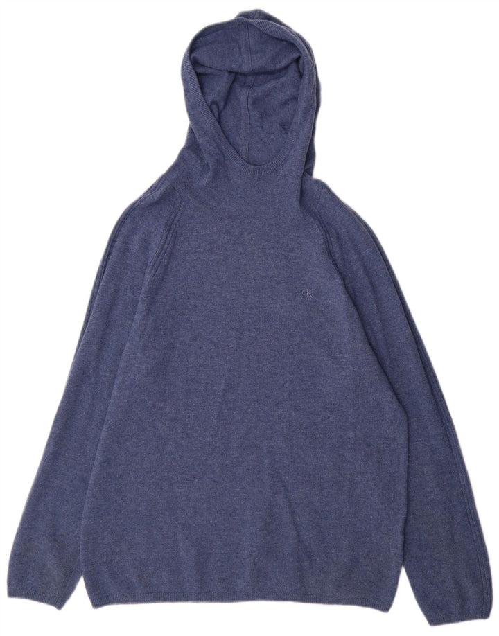 Suéter masculino com capuz Calvin Klein pequeno azul manchado
