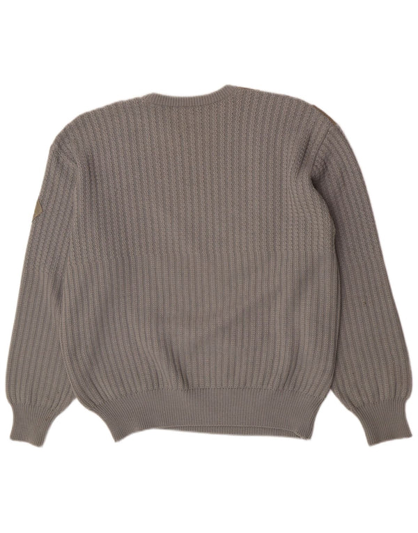 Suéter vintage masculino com gola redonda, grande lã colorblock cinza