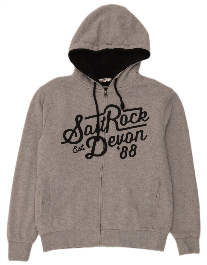 Suéter masculino Saltrock Devon Graphic Sherpa Zip com capuz cinza médio retrô