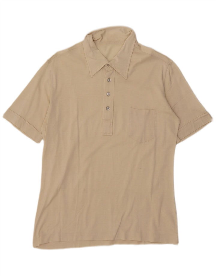 Camisa polo masculina vintage IT 46 pequena bege